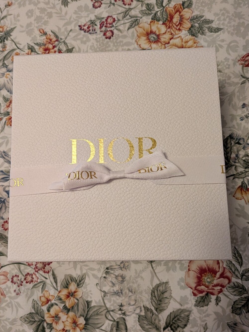 Dior White Box with Gold Logo and Ribbon Accent